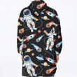 Space Themed With Astronauts Rockets And Planets Unisex Sherpa Fleece Hoodie Blanket