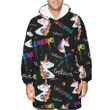 Inspirational Texts With Rainbow Unicorn Girl Pattern On Black Background Unisex Sherpa Fleece Hoodie Blanket