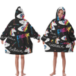 Inspirational Texts With Rainbow Unicorn Girl Pattern On Black Background Unisex Sherpa Fleece Hoodie Blanket