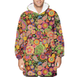 Colorful Pattern Of Spring Flowers And Peace Sign On Black Background Unisex Sherpa Fleece Hoodie Blanket