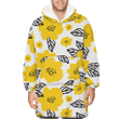 White Background With Doodle Yellow Floral And Leaves Pattern Unisex Sherpa Fleece Hoodie Blanket