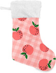 Apples Fruit Pink Checkered Plaid Christmas Stocking Hanging Ornament