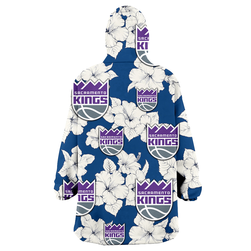 Sacramento Kings White Big Hibiscus Blue Background 3D Printed Snug Hoodie
