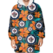 Winnipeg Jets Orange Hibiscus Blue Gray Leaf Black Background 3D Printed Snug Hoodie
