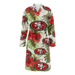 San Francisco 49ers Red Hibiscus Green Tropical Leaf Cream Background Fleece Bathrobe