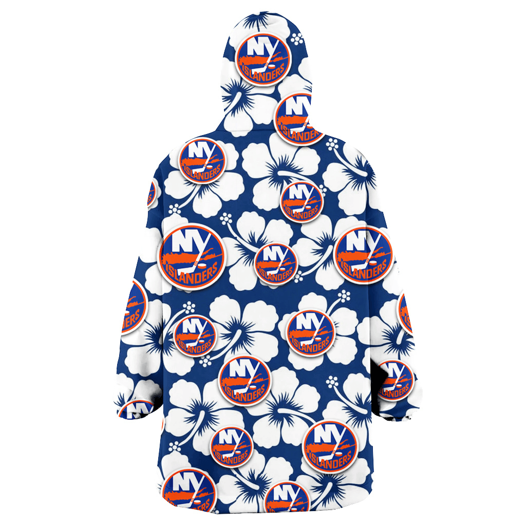 New York Islanders Modern White Hibiscus Navy Background 3D Printed Snug Hoodie