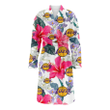 Los Angeles Lakers Pink Hibiscus White Orchid White Background Fleece Bathrobe