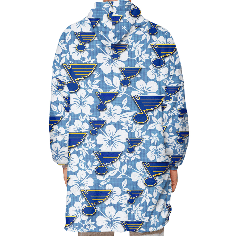 St. Louis Blues White Hibiscus Light Blue Texture Background 3D Printed Snug Hoodie