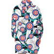 Chicago Cubs White Hibiscus Turquoise Wave Black Background 3D Printed Snug Hoodie