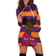 Eye Wink Girl Boss Black Hair Orange Purple Printed Hoodie Dress 3D