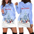 Three Penguins Christmas Tree Art Merry Christmas In Blue And White Hoodie Dress 3D