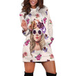 Girl Wearing Glasses With Flower Patterns In Light Brown Hoodie Dress 3D