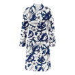 Tampa Bay Lightning White Hibiscus And Leaves Blue Background Fleece Bathrobe