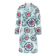 Los Angeles Clippers Pale Turquoise Hibiscus Light Cyan Background Fleece Bathrobe