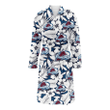 Colorado Avalanche White Hibiscus And Leaves Blue Background Fleece Bathrobe