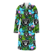 Las Vegas Raiders Electro Color Hibiscus Black Background Fleece Bathrobe