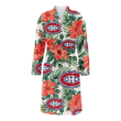 Montreal Canadiens Coral Hibiscus Green Leaf Beige Background Fleece Bathrobe