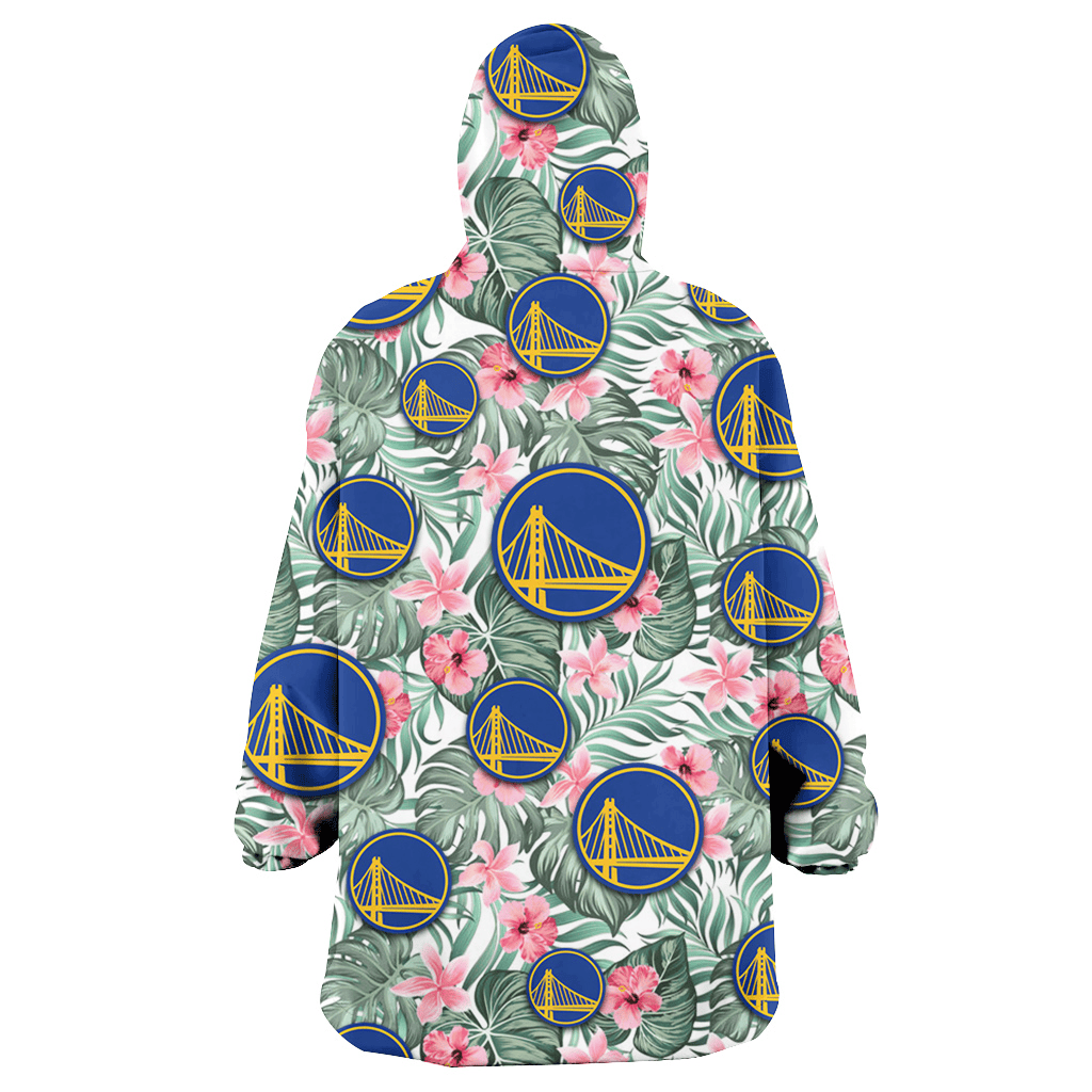 Golden State Warriors Pink Hibiscus Porcelain Flower Tropical Leaf White Background 3D Printed Snug Hoodie