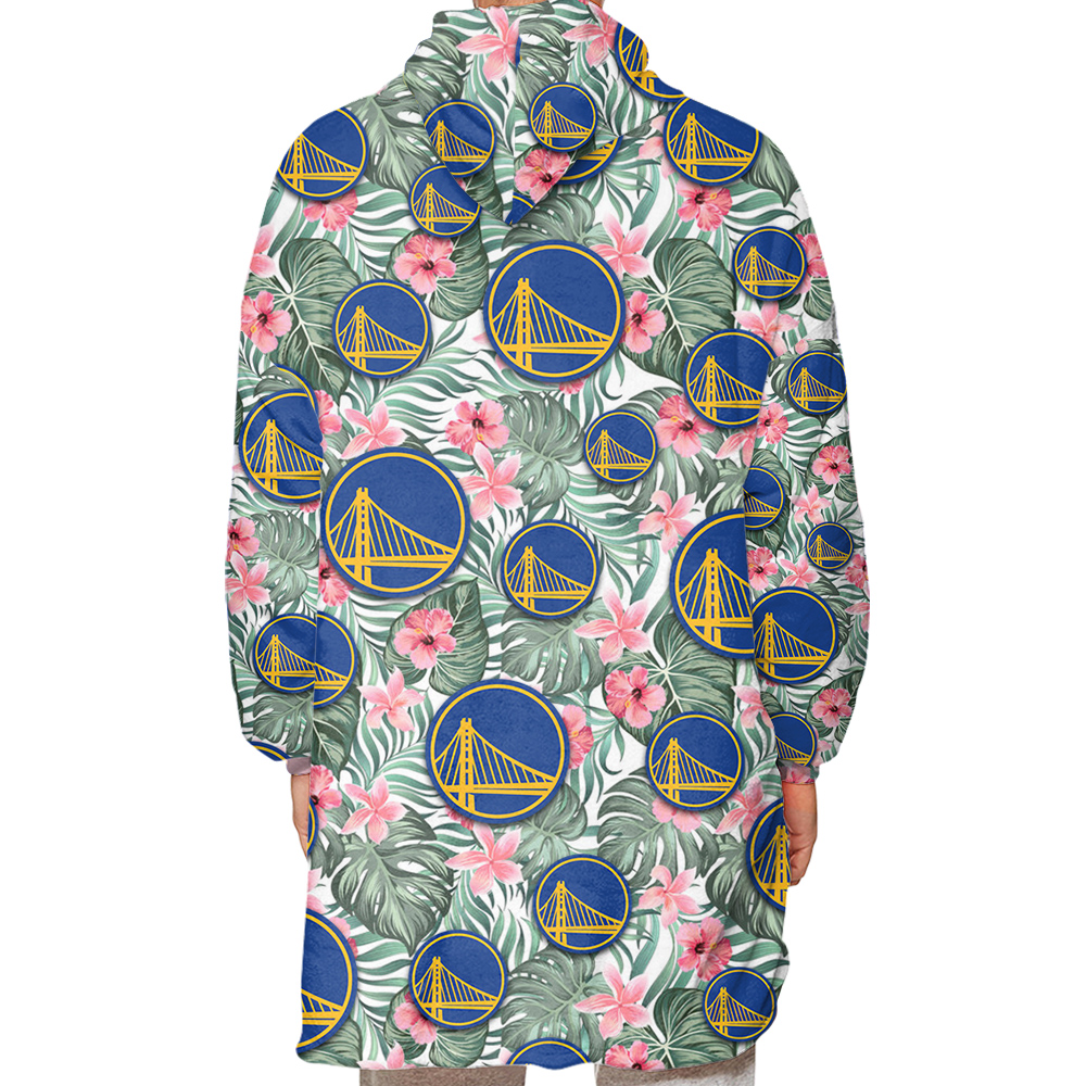 Golden State Warriors Pink Hibiscus Porcelain Flower Tropical Leaf White Background 3D Printed Snug Hoodie