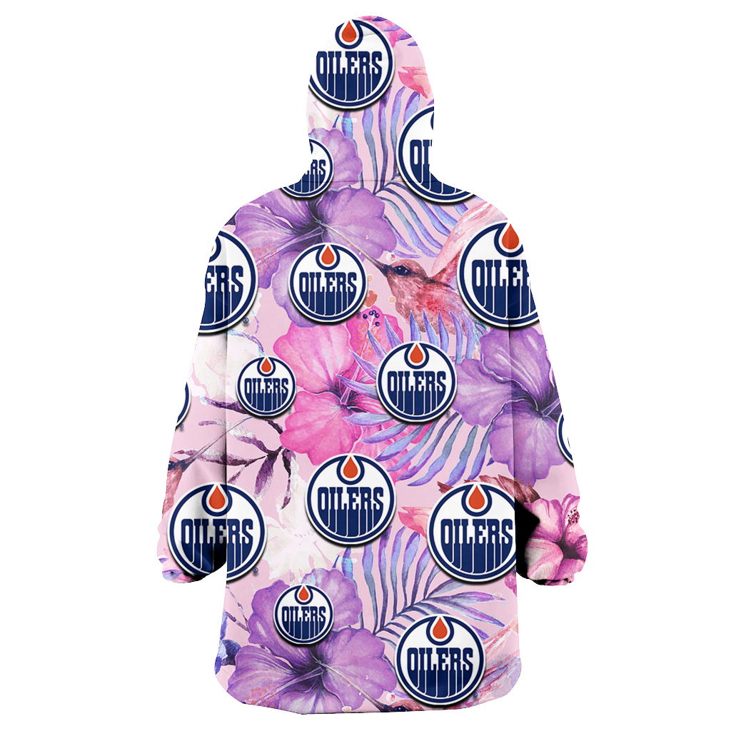 Edmonton Oilers White Purple Hibiscus Pink Hummingbird Pink Background 3D Printed Snug Hoodie