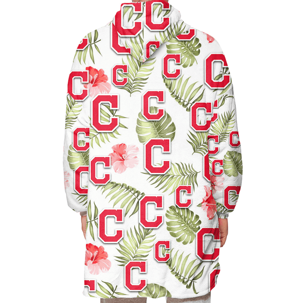 Cleveland Indians Light Salmon Hibiscus Green Leaf White Background 3D Printed Snug Hoodie