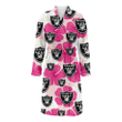 Las Vegas Raiders Pink White Hibiscus Misty Rose Background Fleece Bathrobe