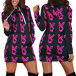 Neon Rabbits Y2K Pattern In Black Hoodie Dress 3D