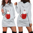Merry Christmas Cat In Red Cup Gray Printed Hoodie Dress 3D