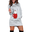 Merry Christmas Cat In Red Cup Gray Printed Hoodie Dress 3D