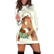 Cute Bear Painting With Christmas Gift Merry Christmas In Creamy White Hoodie Dress 3D