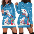 Cute Rabbits With Gift Merry Christmas Warmest Wishes In Blue Hoodie Dress 3D