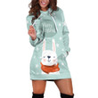 Cute Rabbit With Star Patterns Merry Christmas In Mint Hoodie Dress 3D