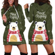 Cute White Bear With Snow Pattern Merry Christmas In Green Hoodie Dress 3D
