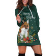 Cute Fox With Flowers Merry Christmas In Dark Green Hoodie Dress 3D