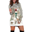 Cute Snowman With Animals Art Merry Christmas In Gray Hoodie Dress 3D