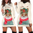 Cute Fox Merry Christmas In Creamy White Hoodie Dress 3D