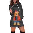 Fashionable Teddy Bear Art In Black Hoodie Dress 3D