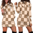 Teddy Bear Autumn Brown Color Checkered Pattern Hoodie Dress 3D