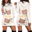 Happy Teddy Bear Face Hello Bear Nice In Creamy White Hoodie Dress 3D