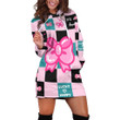 Lucky Happy And Bow Pattern In Pink And Black Hoodie Dress 3D