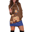 Cute Teddy Bears With Cookies In Brown And Blue Hoodie Dress 3D