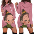 Little Girl With Bun Hair Sticking Her Tongue Out In Pink Hoodie Dress 3D