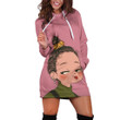 Little Girl With Bun Hair Sticking Her Tongue Out In Pink Hoodie Dress 3D