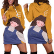 Little Brown Hair Girl Wearing Denim Jumpsuit Saying Hi In Yellow Hoodie Dress 3D