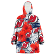 New Jersey Devils White Tropical Leaf Red Hibiscus Navy Background 3D Printed Snug Hoodie
