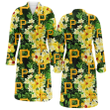 Pittsburgh Pirates Yellow Hibiscus Tropical Green Leaf Black Background Fleece Bathrobe