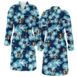 Utah Jazz Dark Turquoise Hibiscus Navy Background Fleece Bathrobe
