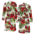 St. Louis Cardinals Red Hibiscus Green Tropical Leaf Cream Background Fleece Bathrobe