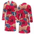 Tennessee Titans Red Beige Hibiscus Beige Background Fleece Bathrobe