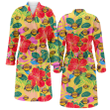 Los Angeles Lakers Red Hibiscus Green Blue Leaf Yellow Background Fleece Bathrobe
